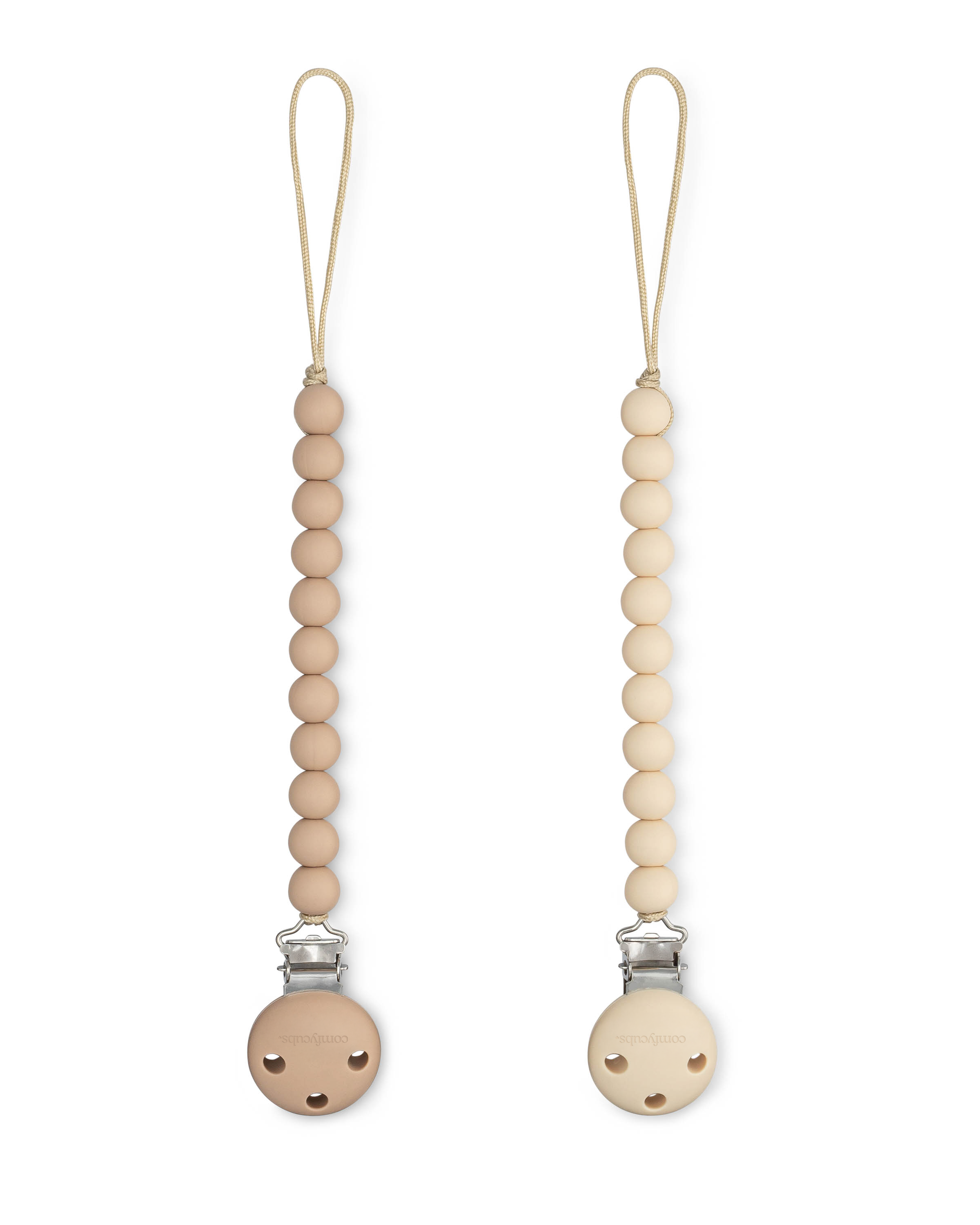 Attaches-tétines pour bébé, 100 % silicone de qualité alimentaire par Comfy Cubs | Beige et beige clair