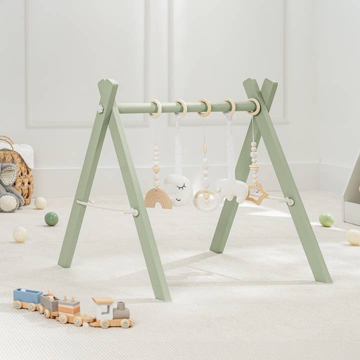 Arche d'éveil en bois pour bébé, gym d'activité pour bébé par Comfy Cubs | Sauge