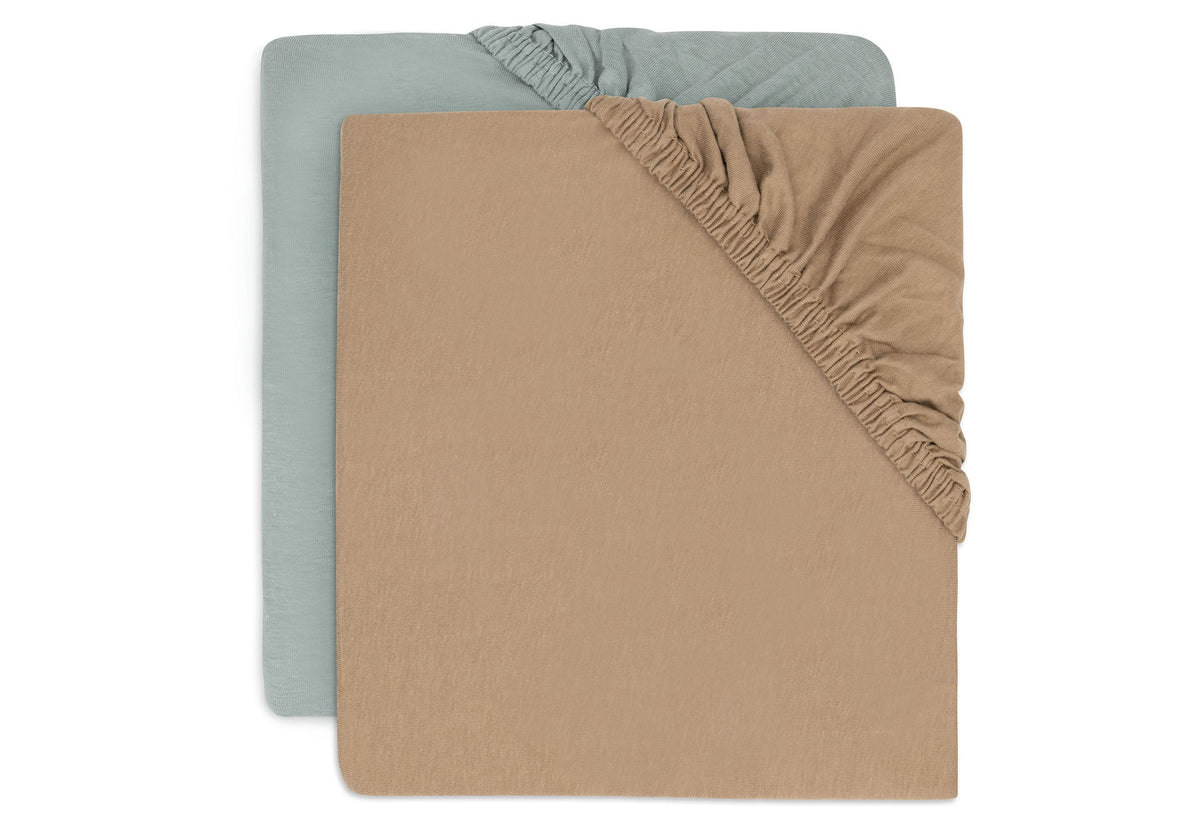 Drap-housse Jersey 60x120cm - Sea Green/Biscuit - 2 Unités