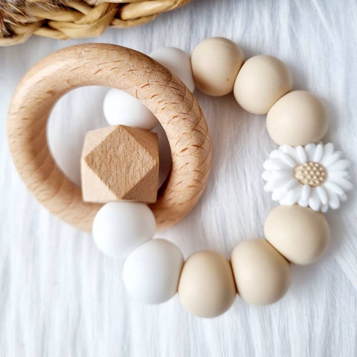 Anneau de dentition - Marguerite blanc, beige