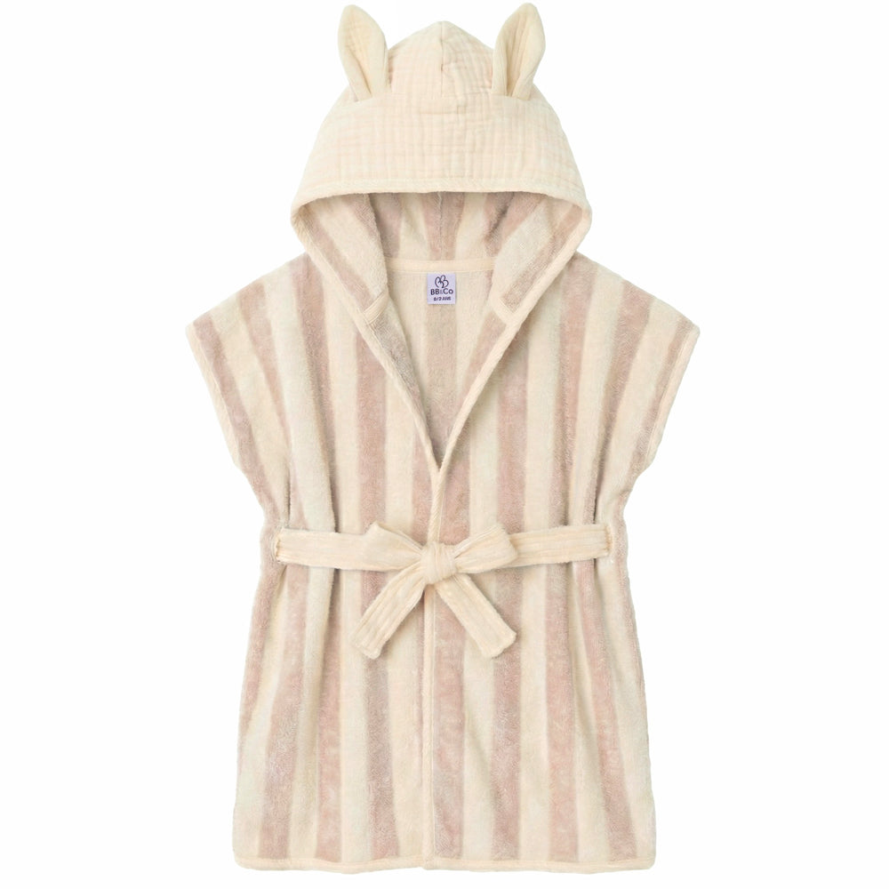 Peignoir bambou et gaze 0-2 ans rayée ivoire/galet