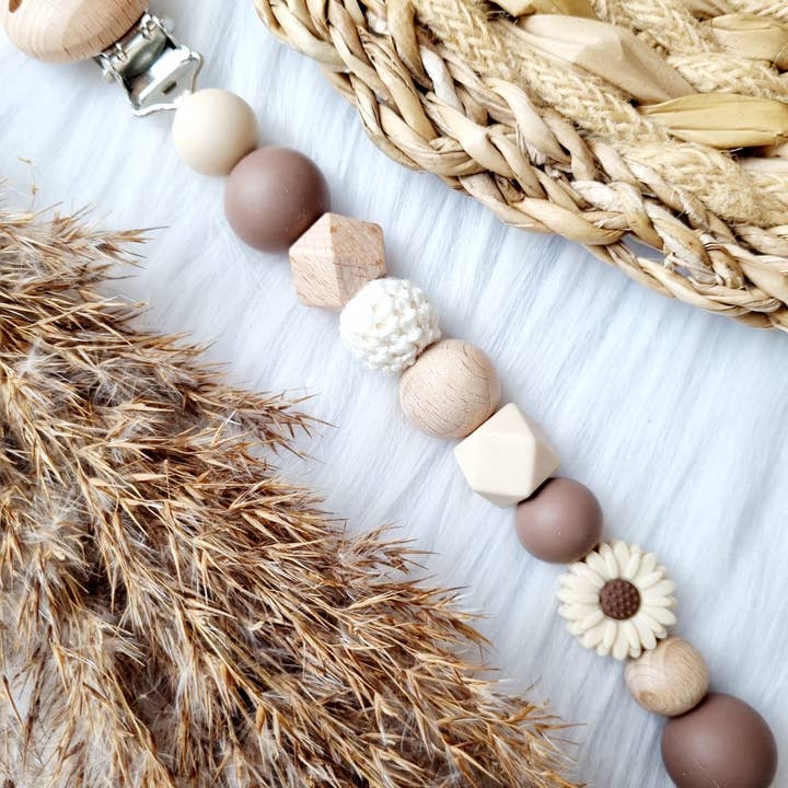 Cordon de tétine - Marguerite beige, marron