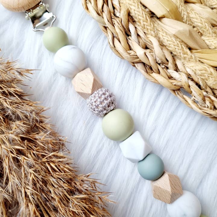 Cordon de tétine - Sauge, marbre, gris clair