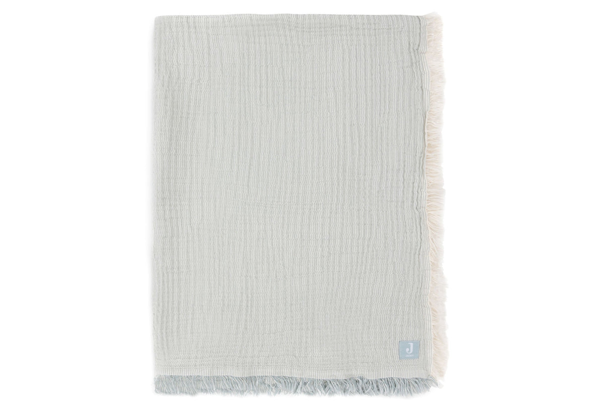 Couverture Gaze De Coton 120x120cm Fringe Stripe - Sea Green