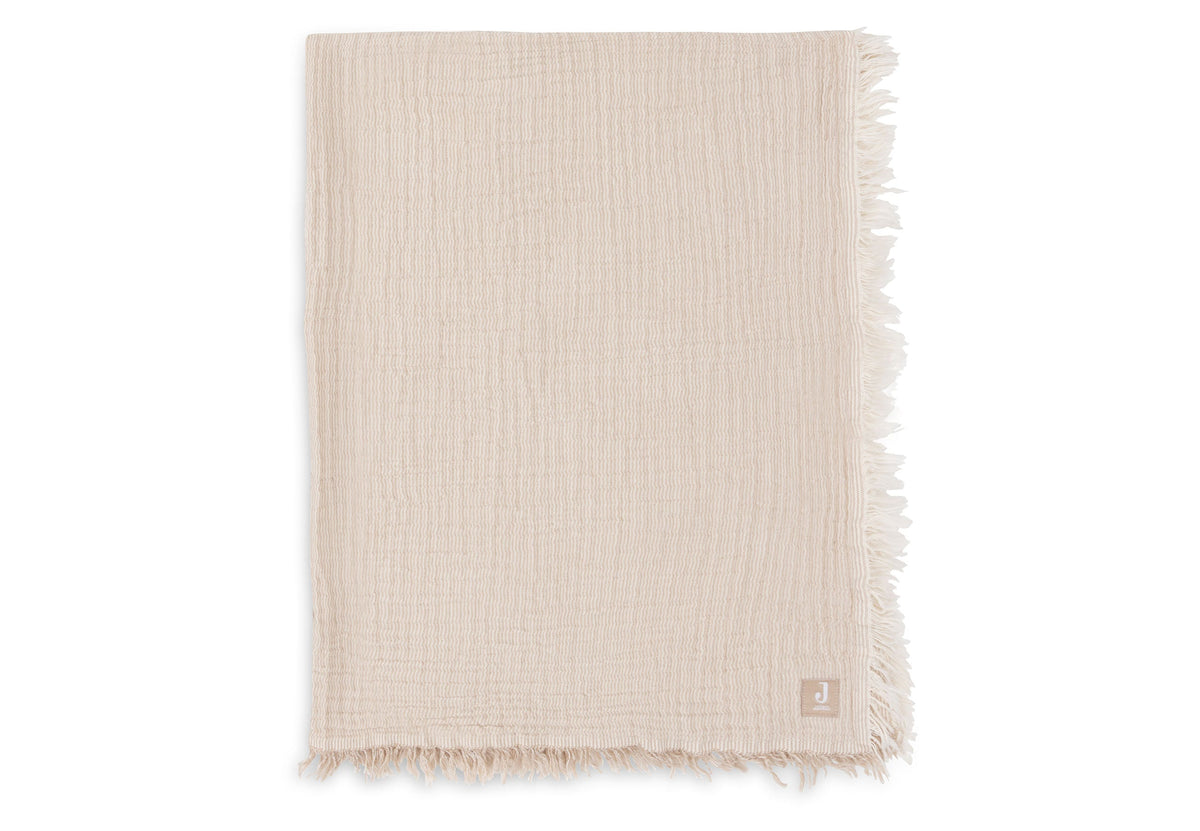 Couverture Gaze De Coton 120x120cm Fringe Stripe - Biscuit
