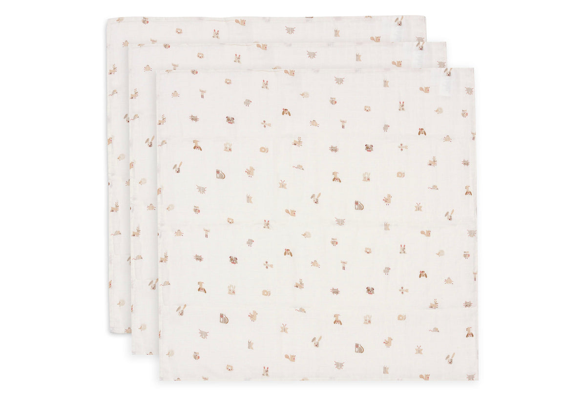 Lange Gaze de Coton Small 70x70cm - Animal Friends - 3 Unités