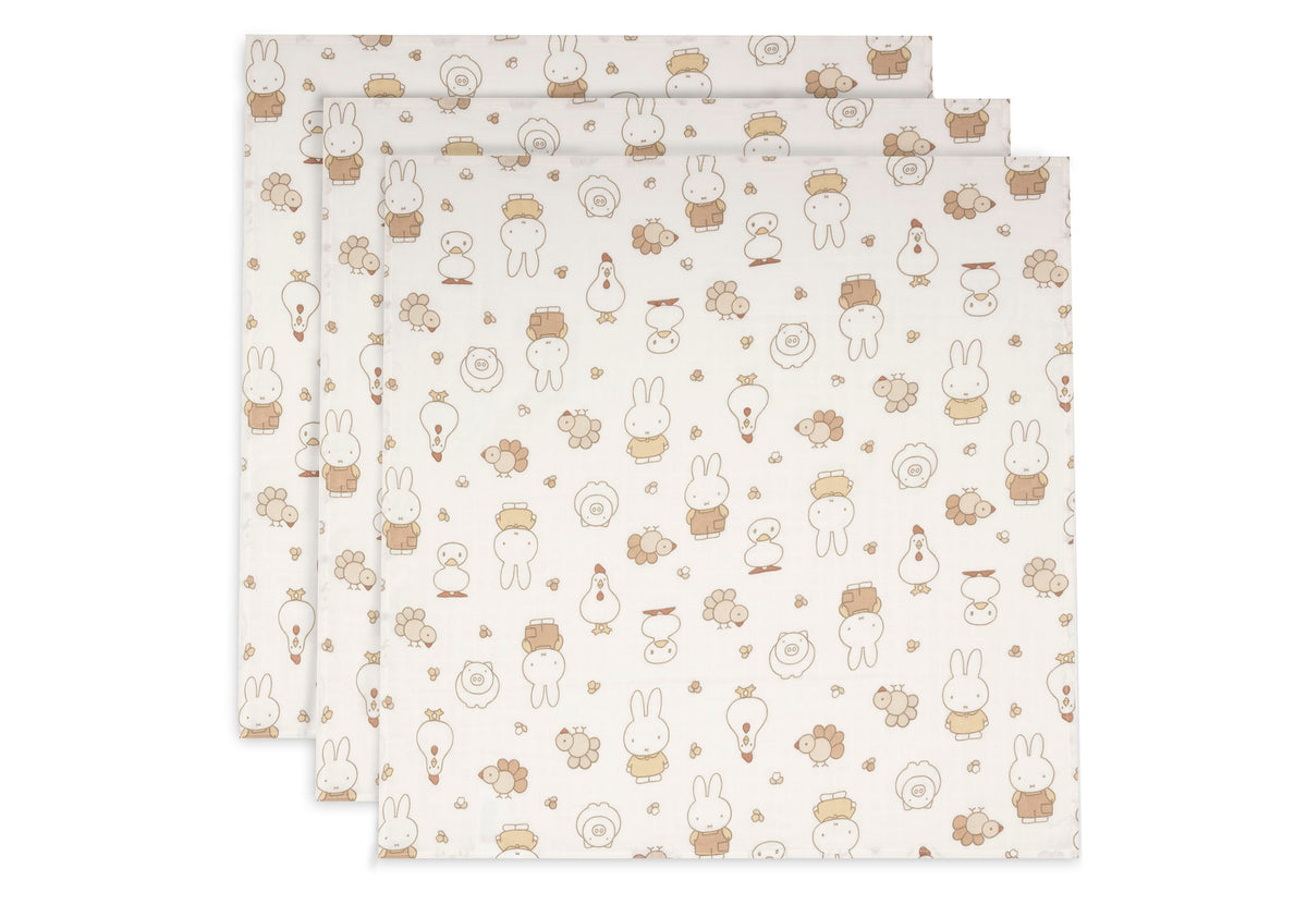 Lange Gaze de Coton Small 70x70cm - Miffy Family Farm - 3 Unités