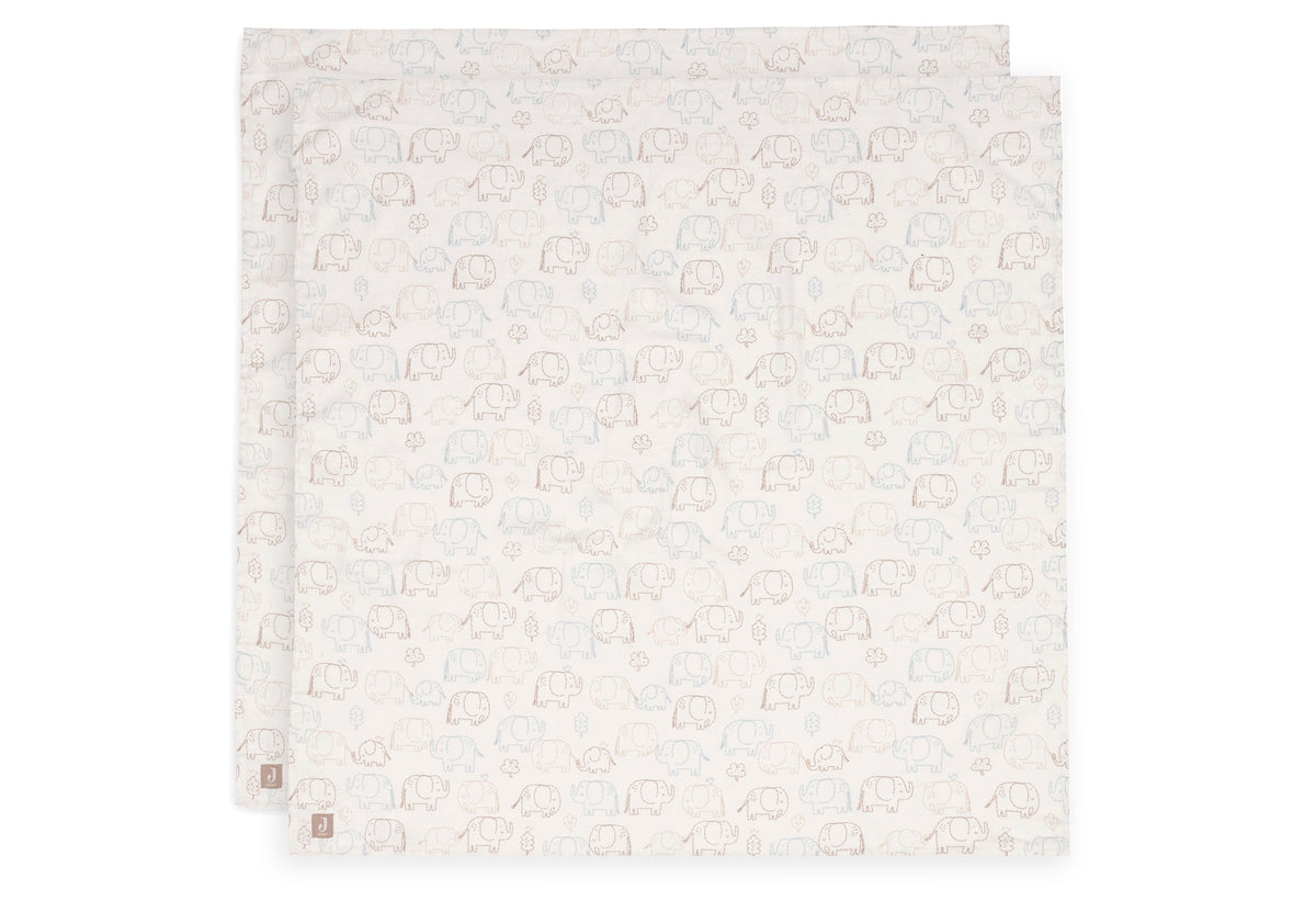 Lange Gaze de Coton Large 115x115cm - Elephant Tales - 2 Unités