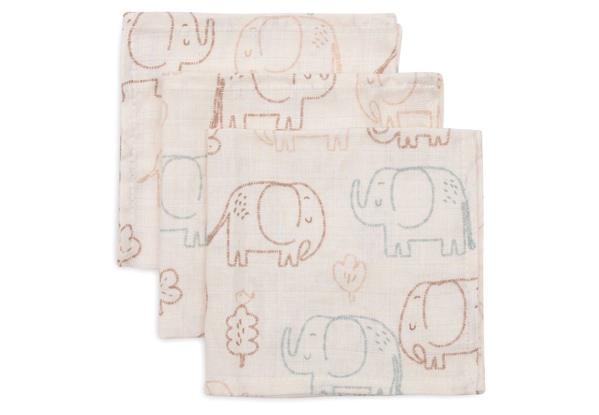 Serviette Gaze de Coton 31x31cm - Elephant Tales - 3 Unités