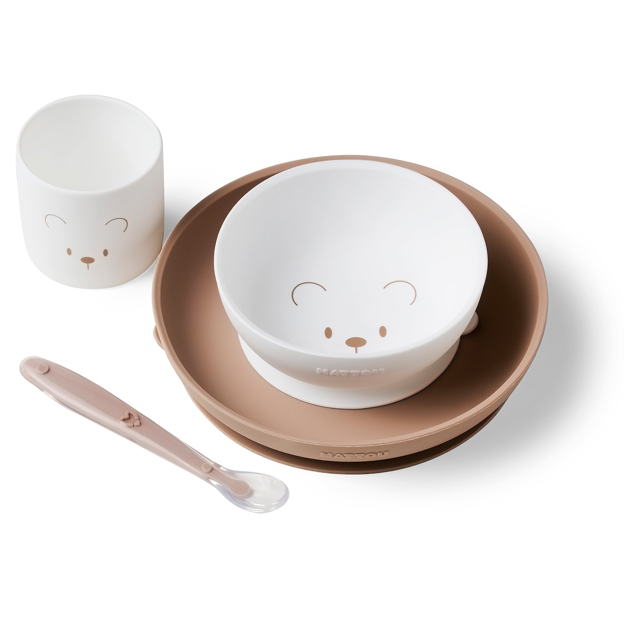 Coffret de repas 4 pcs blanc/brun ours