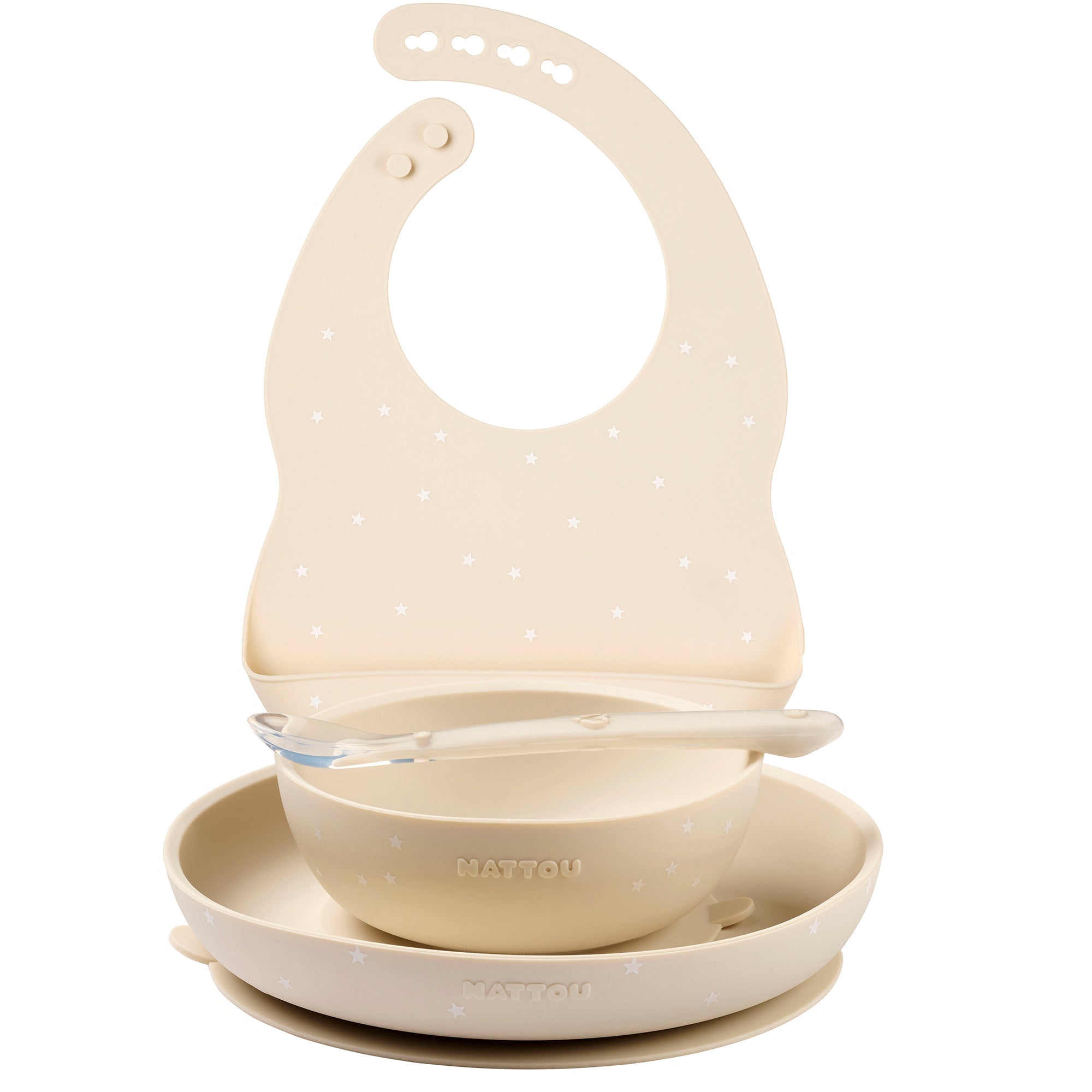 Coffret repas 4 pièces avec bavoir argile et étoiles