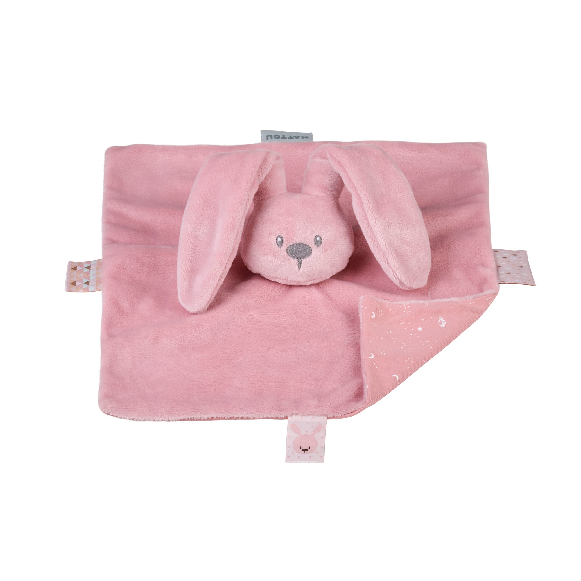 doudou vieux rose avec motif imprimé