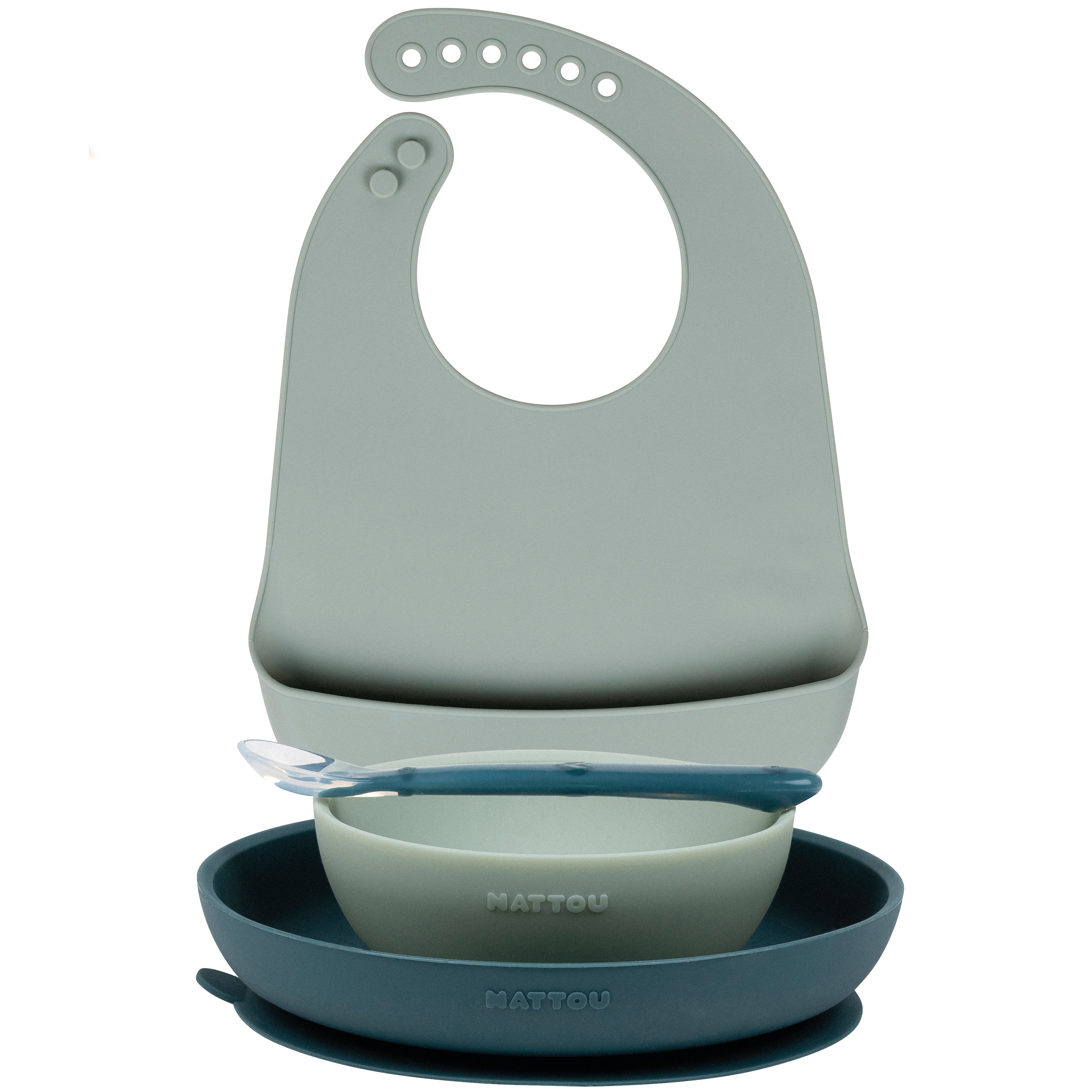 Coffret de repas avec bavoir vert