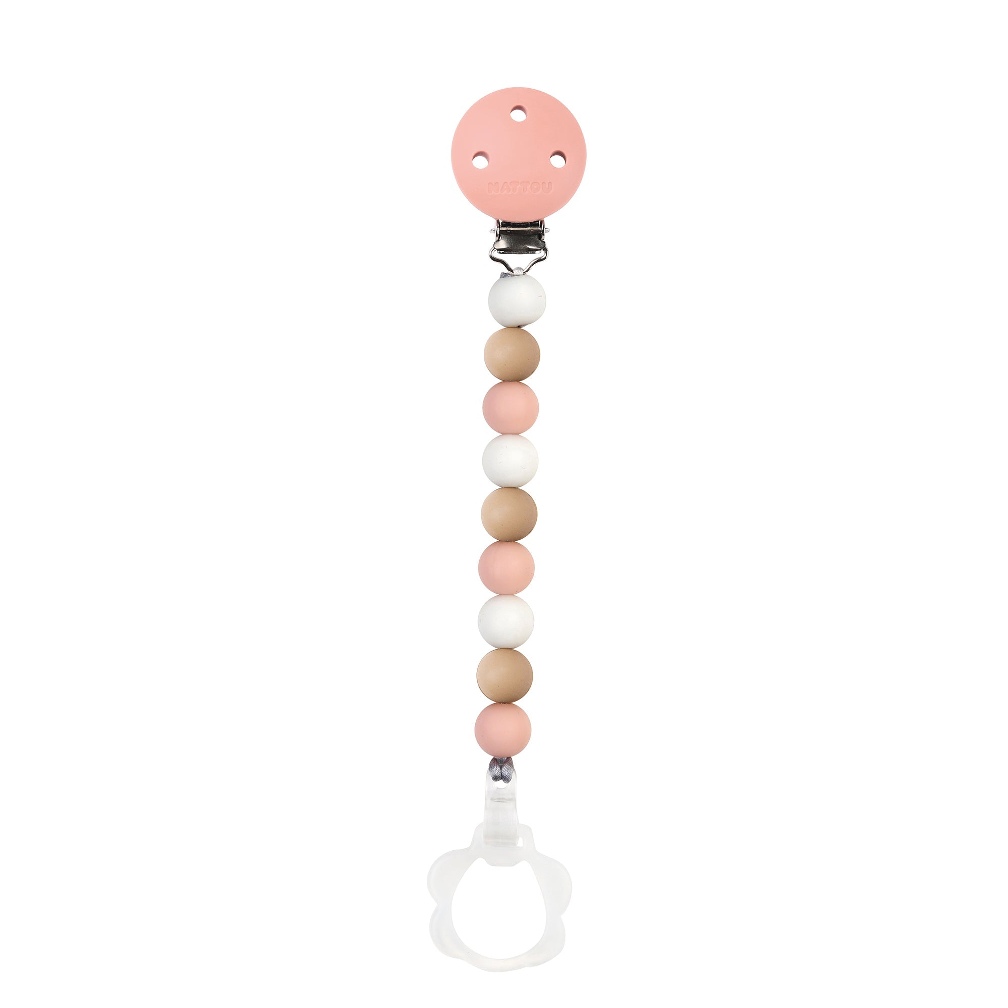 attache tétine rose-blanc-beige
