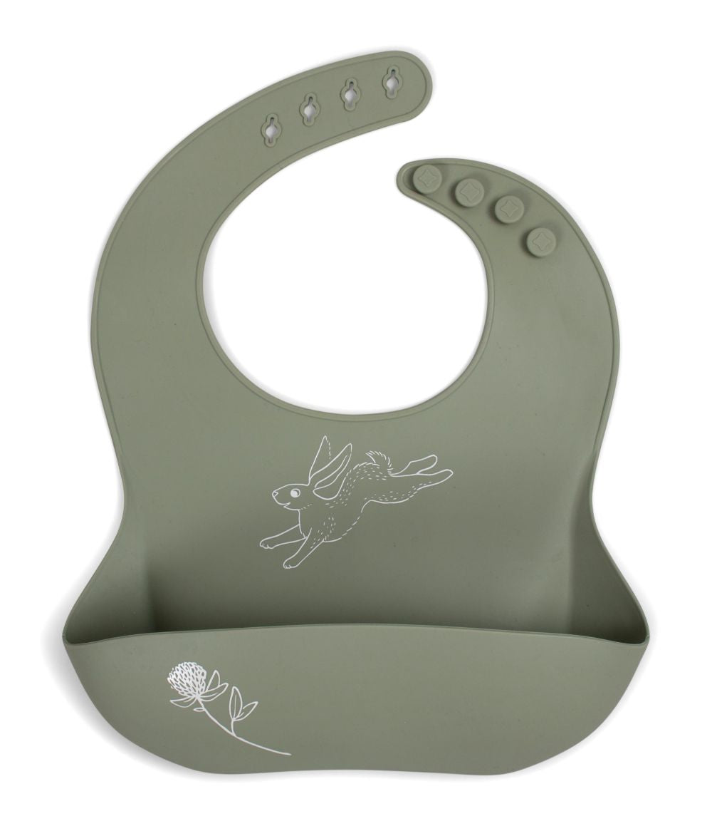 Bavoir silicone imprimé - Lièvre vert mousse