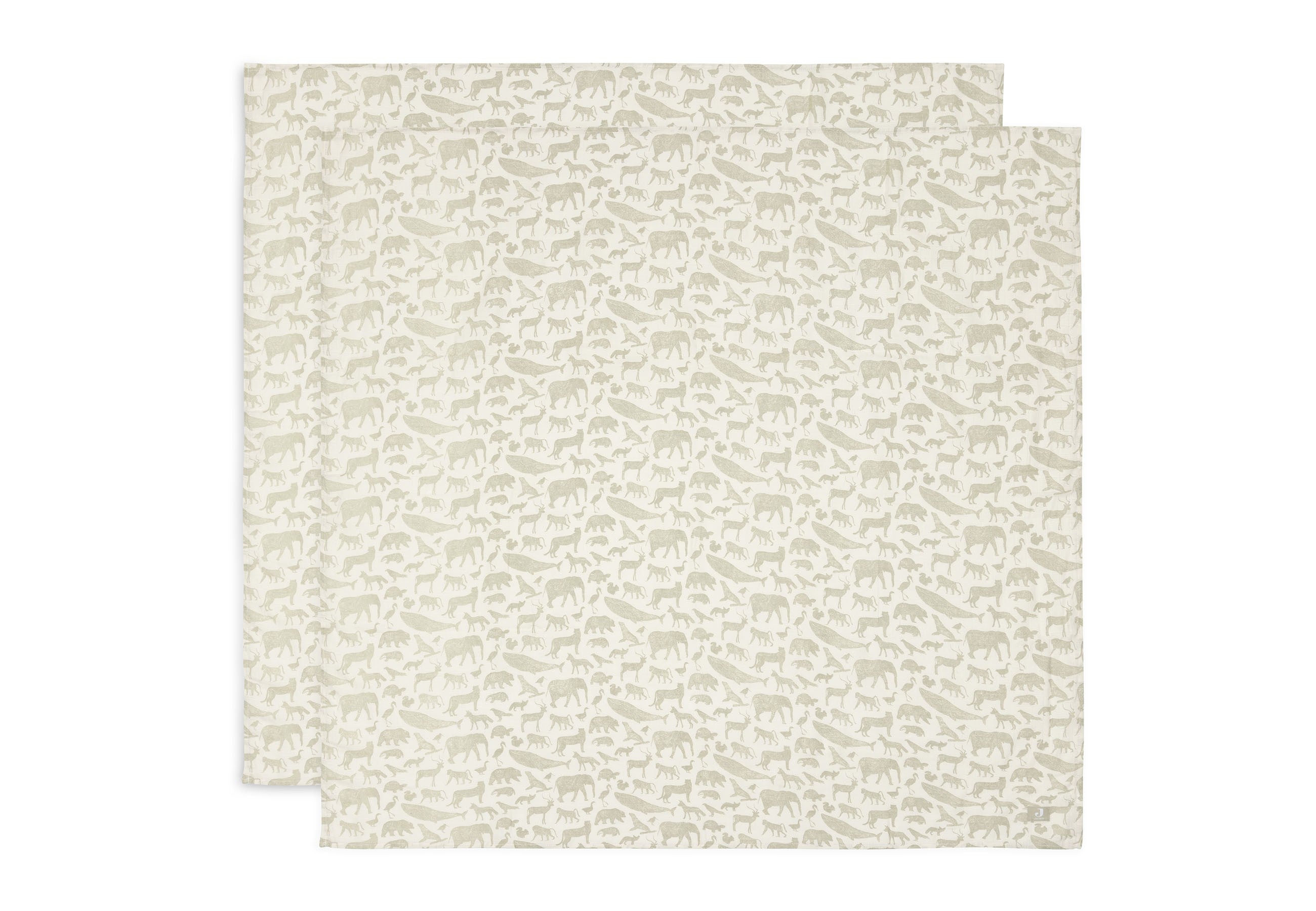 Lange Gaze de Coton Large 115x115cm Animals - Olive Green - 2 Unités