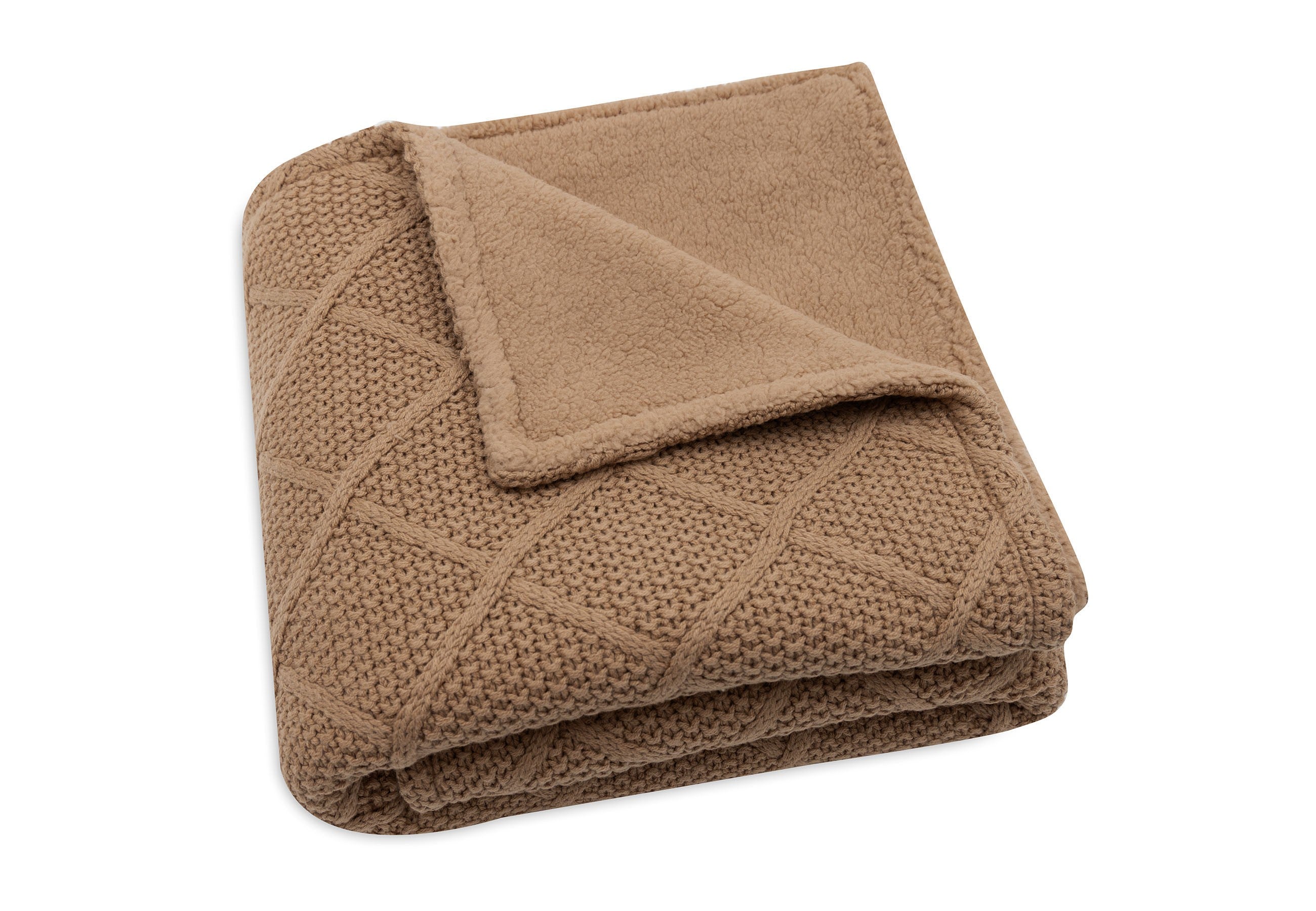 Couverture Berceau 75x100cm Check Knit - Biscuit/Teddy Fleece