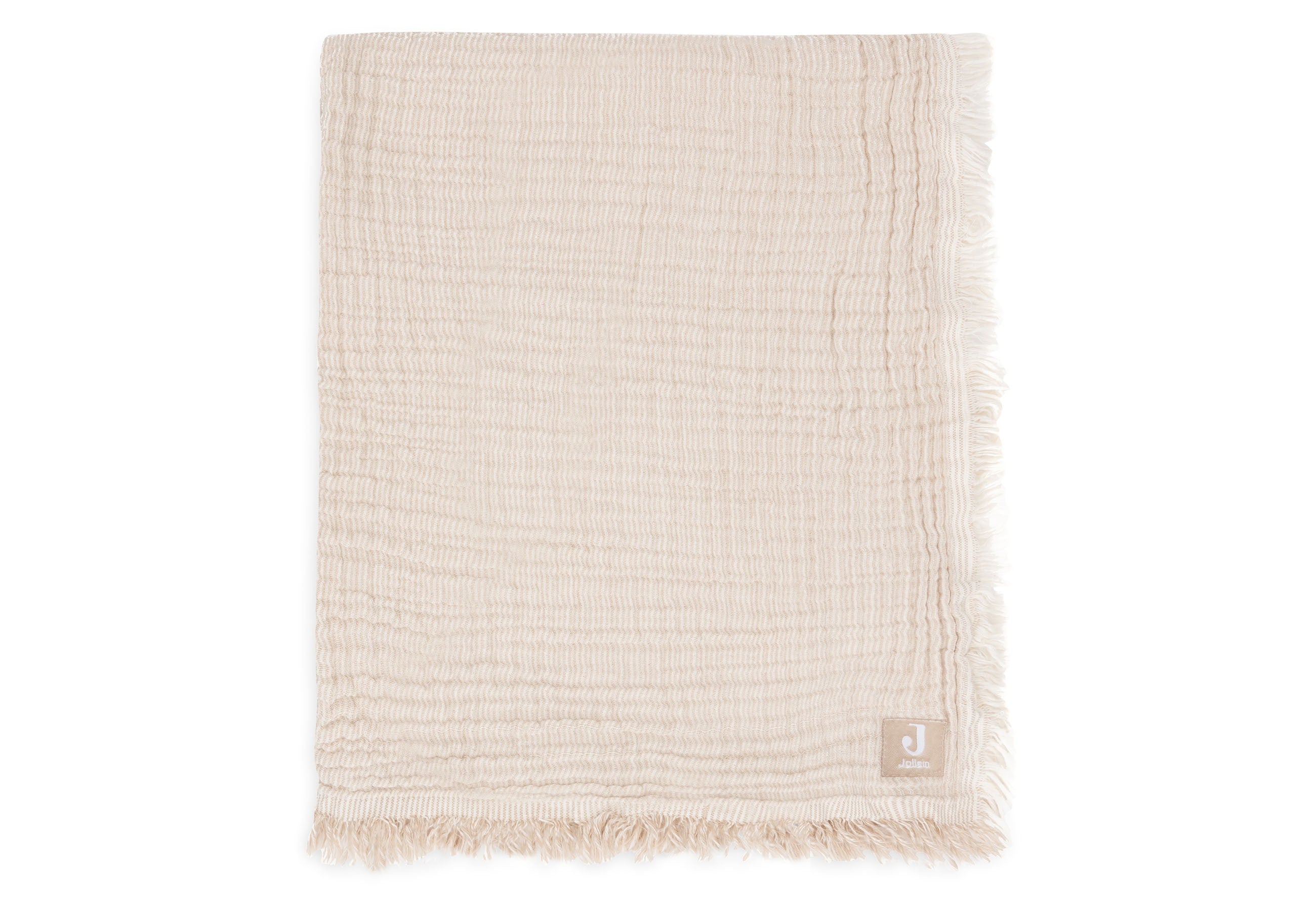 Couverture Berceau Gaze De Coton 75x100cm Fringe Stripe - Biscuit