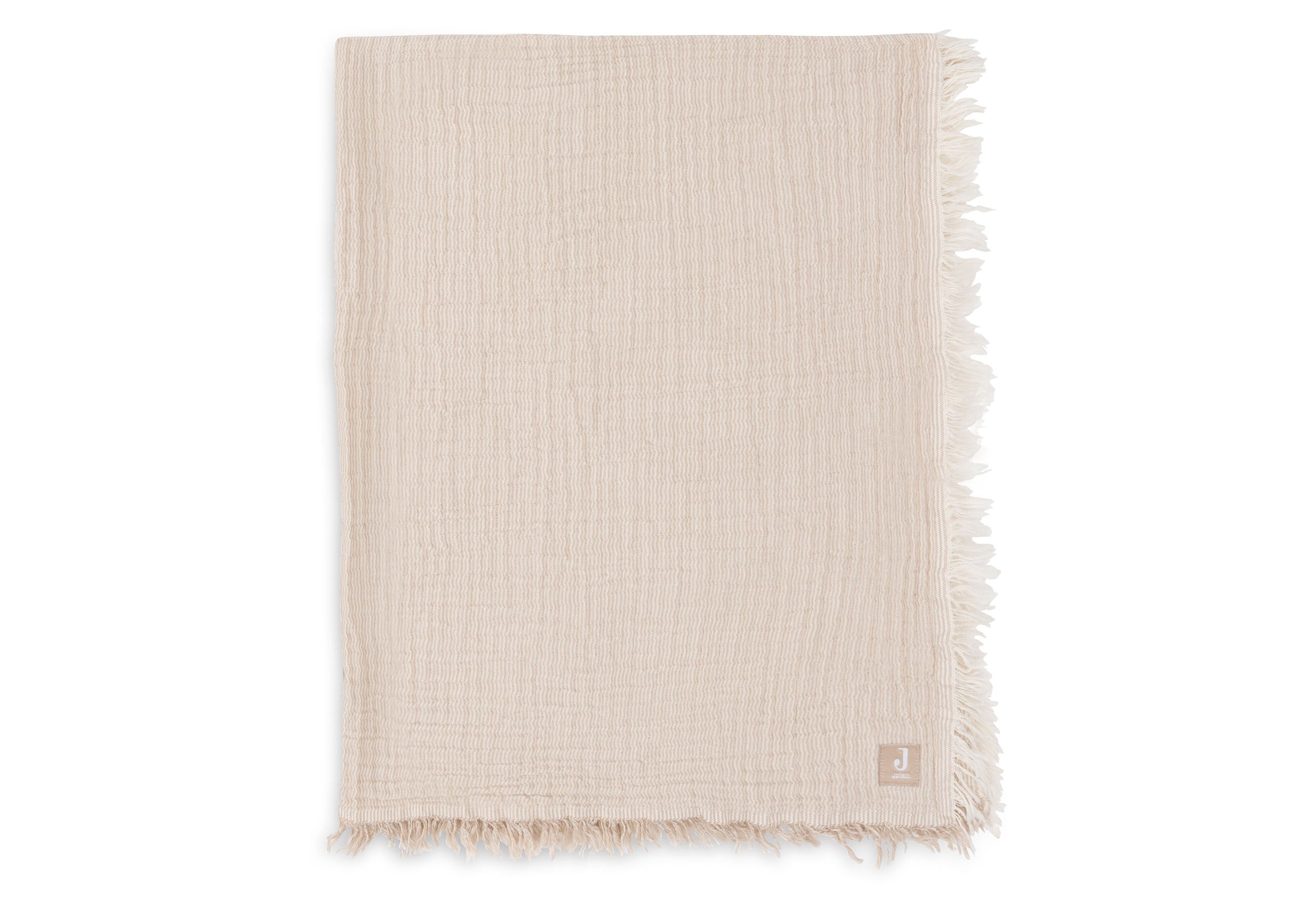 Couverture Gaze De Coton 120x120cm Fringe Stripe - Biscuit