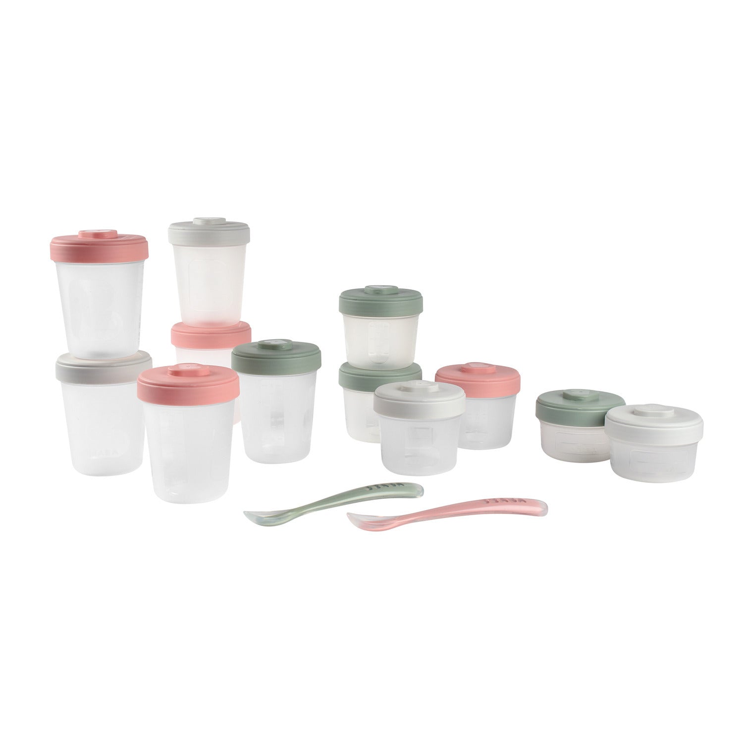 Pack premiers repas (12 portions + 2 cuillères) Eucalyptus/Rose/Gris