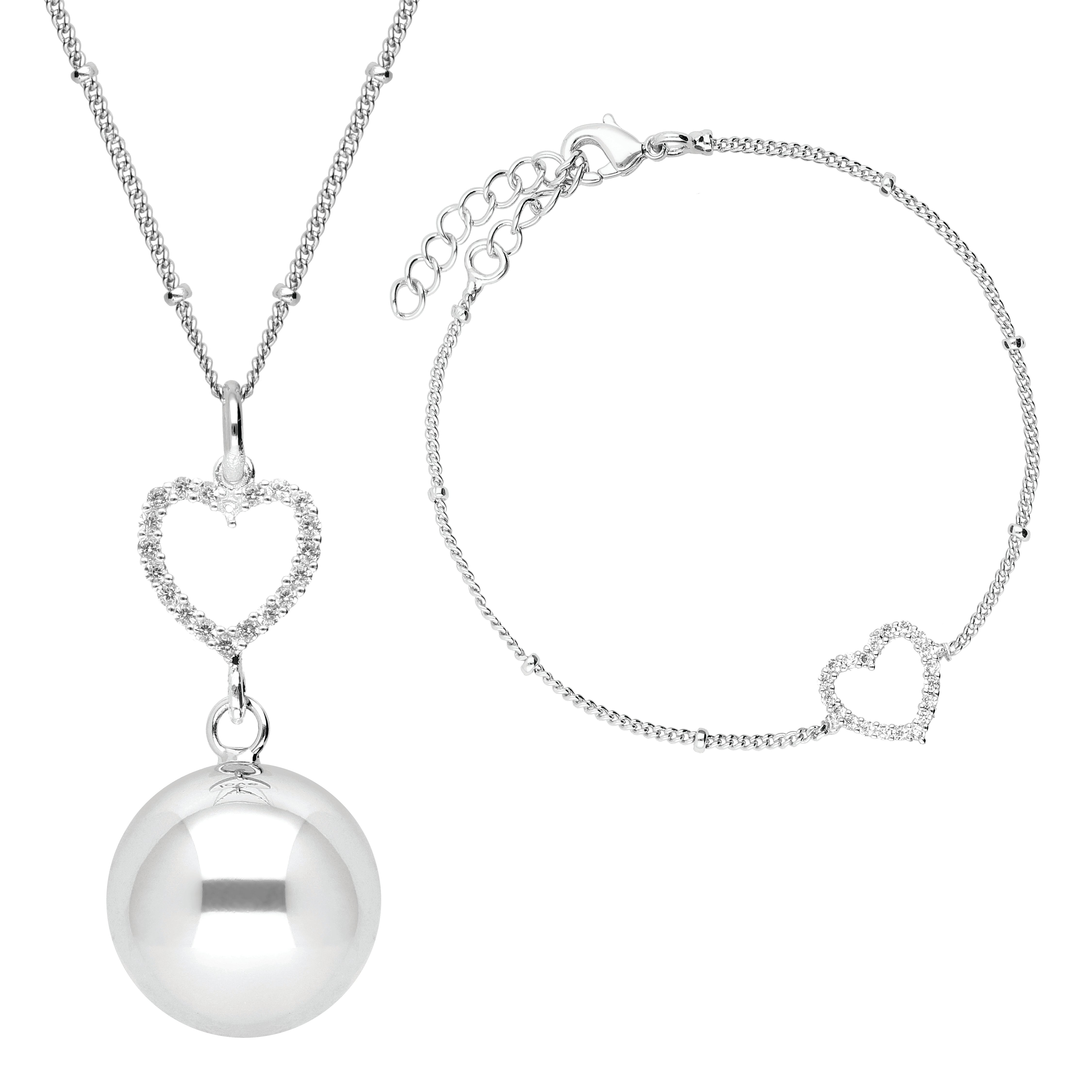 Bola - Set of Bola necklace and bracelet - crystal heart in silver plating - One size