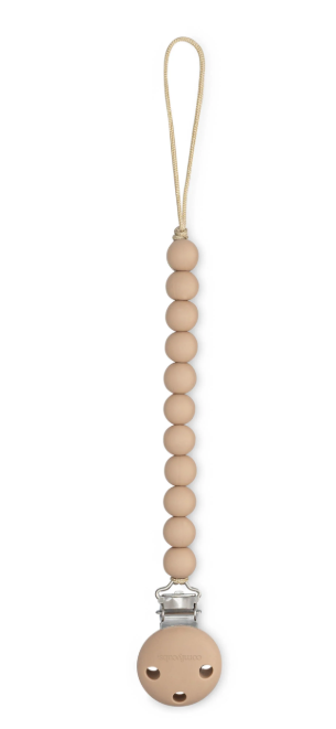 Attache tétine perles beige .