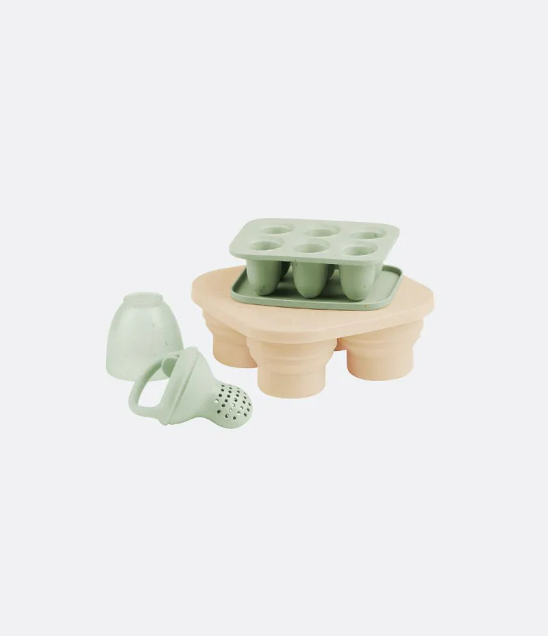 Set Contenants Silicone & Grignoteuse
Set silicone bewaarpotjes + knabbelaar