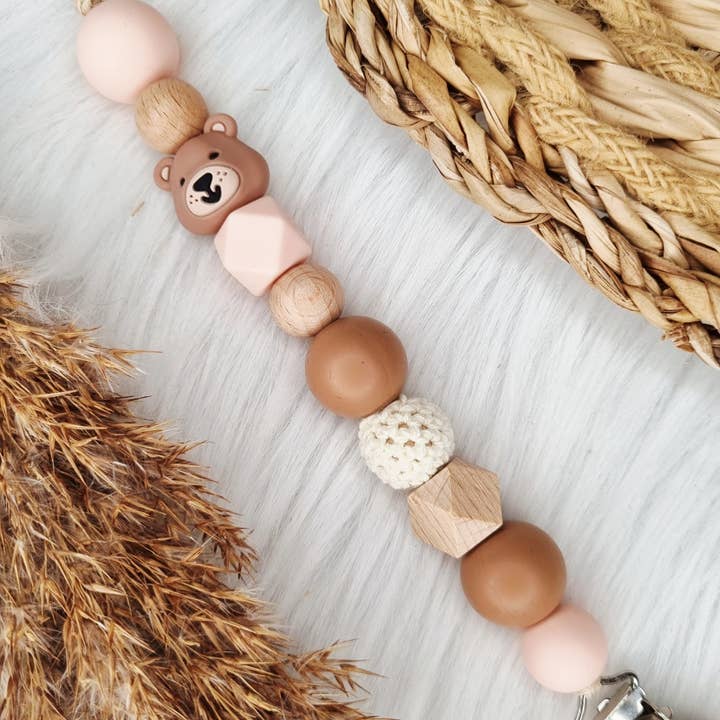 Cordon de tétine Ours pêche bronze, rose clair